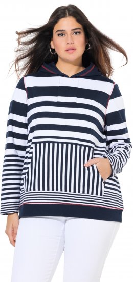 Ulla Popken Oversized Striped Long Sleeve Hoodie Ink Blue - Bluzy & bluzy z kapturem - 