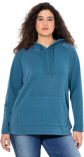 Ulla Popken Rhinestone Drawstring Moon Wash Hoodie Teal - Bluzy & bluzy z kapturem - 