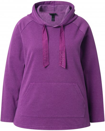 Ulla Popken Rhinestone Drawstring Moon Wash Hoodie Light Plum - Bluzy & bluzy z kapturem - 