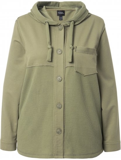 Ulla Popken Mixed Texture Button Down Hoodie Pond Green - Bluzy & bluzy z kapturem - 