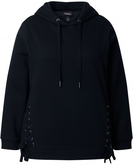 Ulla Popken Decorative Lace-Up Hoodie Black - Bluzy & bluzy z kapturem - 