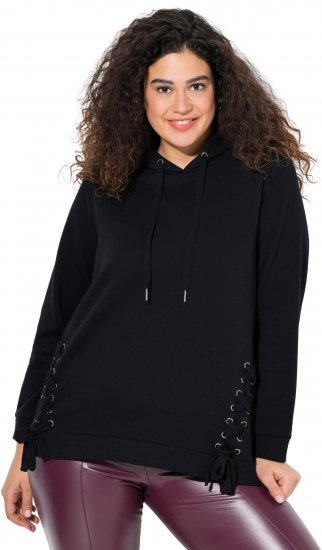 Ulla Popken Decorative Lace-Up Hoodie Black - Bluzy & bluzy z kapturem - 