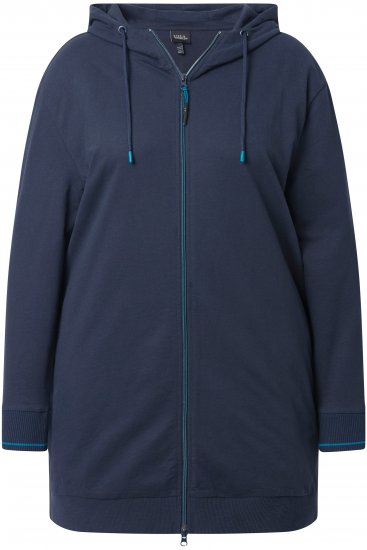 Ulla Popken Contrast Piping Zip-Up Hoodie Navy - Bluzy & bluzy z kapturem - 
