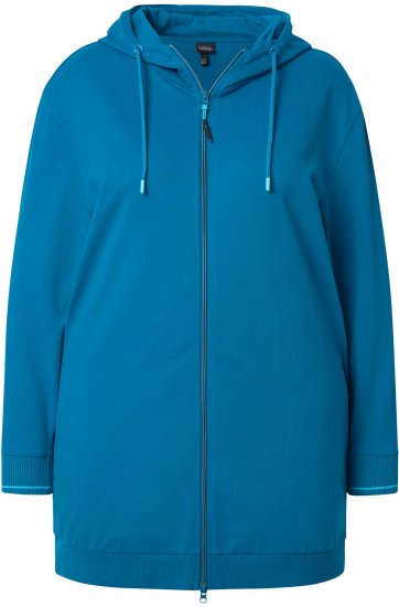 Ulla Popken Contrast Piping Zip-Up Hoodie Smoke Blue - Bluzy & bluzy z kapturem - 