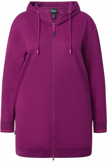 Ulla Popken Contrast Piping Zip-Up Hoodie Pink Berry - Bluzy & bluzy z kapturem - 