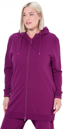 Ulla Popken Contrast Piping Zip-Up Hoodie Pink Berry - Bluzy & bluzy z kapturem - 