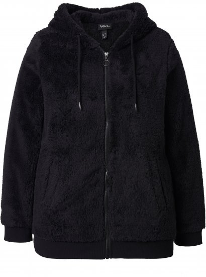 Ulla Popken Teddy Fleece Zip-Up Hoodie Black - Bluzy & bluzy z kapturem - 
