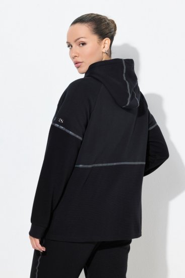 Ulla Popken Mix Fabric Reflective Trim Zip Hoodie Black - Bluzy & bluzy z kapturem - Przytulne bluzy, hoody i swetry