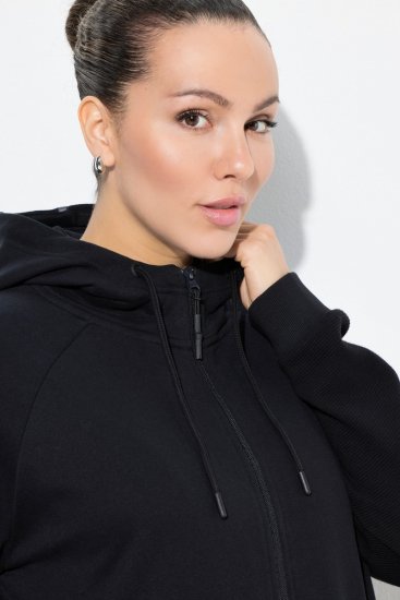 Ulla Popken Mix Fabric Reflective Trim Zip Hoodie Black - Bluzy & bluzy z kapturem - Przytulne bluzy, hoody i swetry