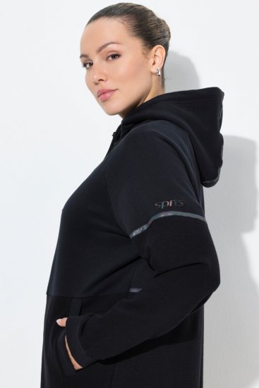 Ulla Popken Mix Fabric Reflective Trim Zip Hoodie Black - Bluzy & bluzy z kapturem - Przytulne bluzy, hoody i swetry