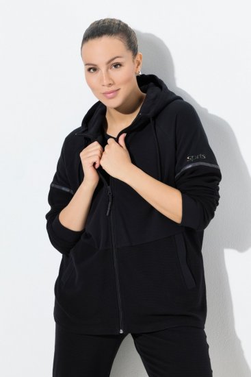 Ulla Popken Mix Fabric Reflective Trim Zip Hoodie Black - Bluzy & bluzy z kapturem - Przytulne bluzy, hoody i swetry