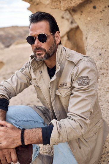 JP1880 Field Jacket with Badges Vintage Look Dark Beige - Kurtki Męskie Duże Rozmiary - Kurtki Duże rozmiary 2XL-8XL