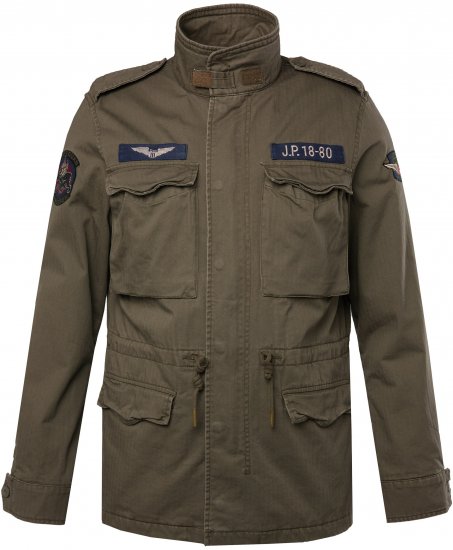 JP1880 Field Jacket with Badges Vintage Look TALL Moss Green - TALL kurtki - 
