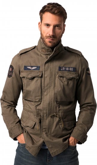 JP1880 Field Jacket with Badges Vintage Look TALL Moss Green - TALL kurtki - 