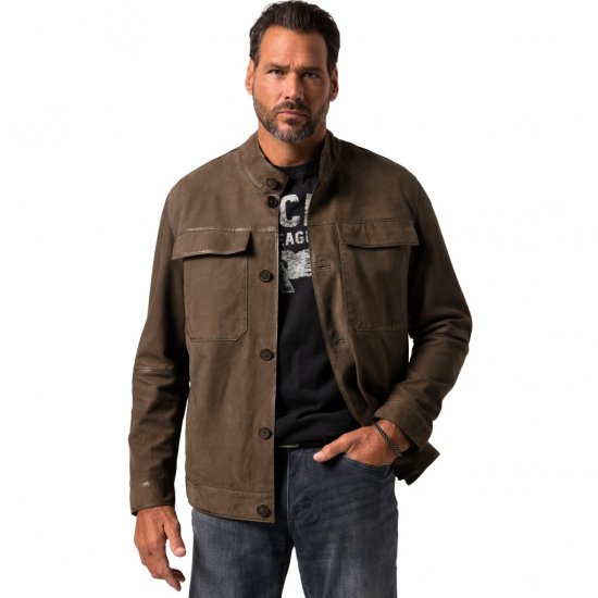 JP1880 Leather Jacket Lambskin Suede Brown - Kurtki Męskie Duże Rozmiary - Kurtki Duże rozmiary 2XL-8XL