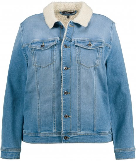 Ulla Popken Teddy Fleece Lined Denim Jacket Blue Denim - Kurtki - 