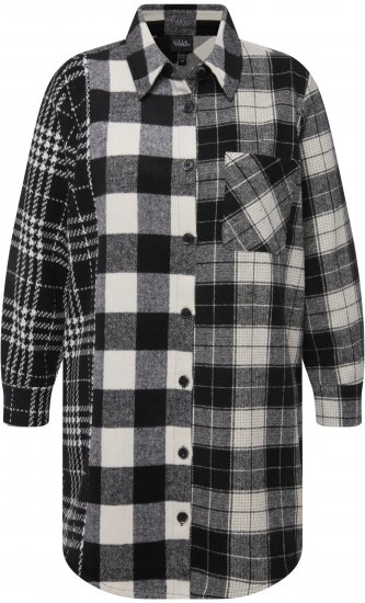 Ulla Popken Mixed Plaid Long Sleeve Button Down Shacket Black - Kurtki - 