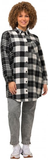 Ulla Popken Mixed Plaid Long Sleeve Button Down Shacket Black - Kurtki - 