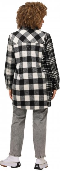 Ulla Popken Mixed Plaid Long Sleeve Button Down Shacket Black - Kurtki - 