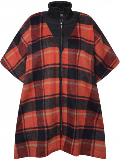 Ulla Popken Oversized Plaid Wing Collar Poncho Red Orange - Kurtki - 