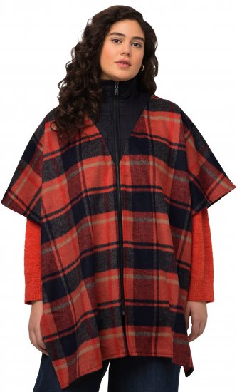 Ulla Popken Oversized Plaid Wing Collar Poncho Red Orange - Kurtki - 