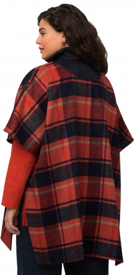 Ulla Popken Oversized Plaid Wing Collar Poncho Red Orange - Kurtki - 