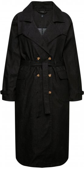 Ulla Popken Denim Acid Wash Trench Coat Black - Kurtki - 