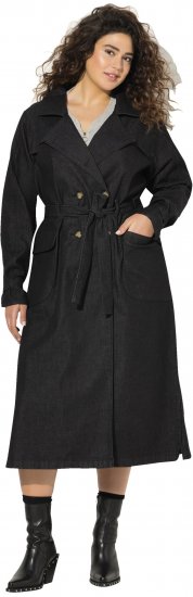 Ulla Popken Denim Acid Wash Trench Coat Black - Kurtki - 