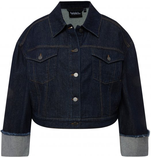 Ulla Popken Stretch Fit Cropped Denim Jacket Rinsed Wash - Kurtki - 