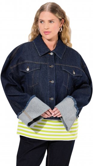 Ulla Popken Stretch Fit Cropped Denim Jacket Rinsed Wash - Kurtki - 