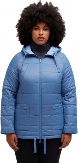Ulla Popken Reversible Butterfly Print Fully Lined Quilted Jacket Blue Denim - Kurtki - 