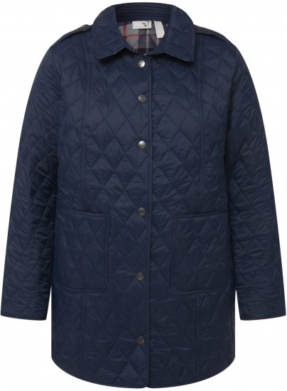 Ulla Popken Quilted Jacket with Plaid Lining Navy - Kurtki - 