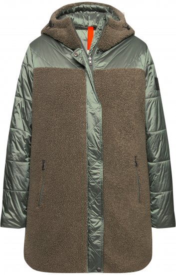 Ulla Popken Mixed Texture Fleece Quilted Jacket Olive - Kurtki - 