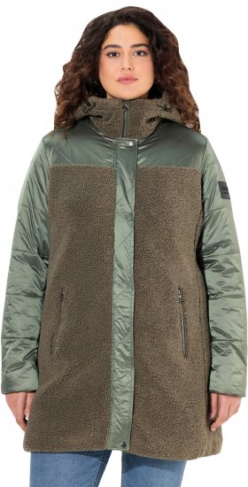 Ulla Popken Mixed Texture Fleece Quilted Jacket Olive - Kurtki - 
