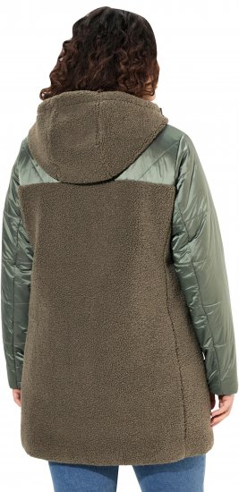 Ulla Popken Mixed Texture Fleece Quilted Jacket Olive - Kurtki - 