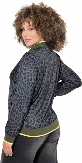 Ulla Popken Reversible Leopard Print College Collar Jacket Olive Grey - Kurtki - 