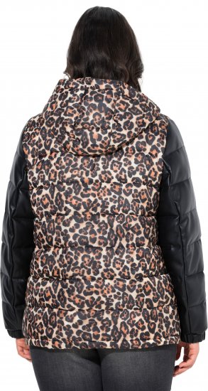 Ulla Popken HYPRAR Leopard And Leather Look Quilted Jacket Black - Kurtki - 