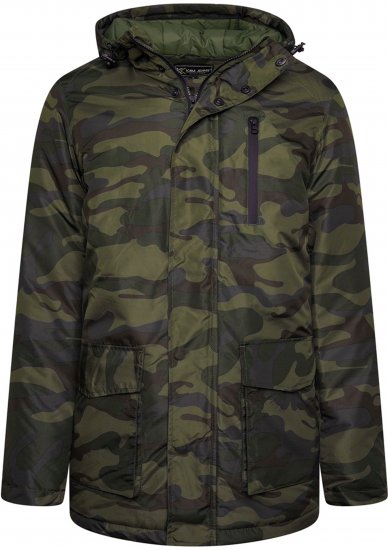 Kam Jeans KV143 Camo Print Hooded Coat Khaki - Kurtki Męskie Duże Rozmiary - Kurtki Duże rozmiary 2XL-8XL