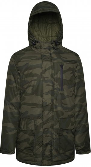 Kam Jeans KV143 Camo Print Hooded Coat Khaki - Kurtki Męskie Duże Rozmiary - Kurtki Duże rozmiary 2XL-8XL