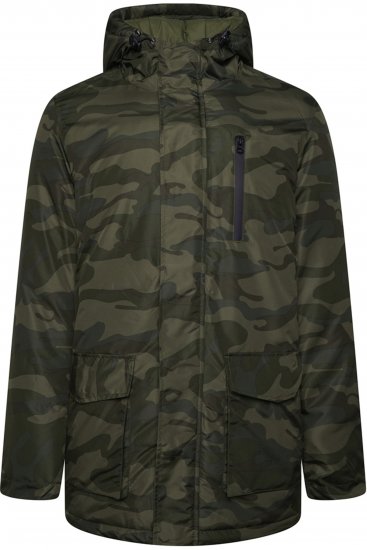 Kam Jeans KV143 Camo Print Hooded Coat Khaki - Kurtki Męskie Duże Rozmiary - Kurtki Duże rozmiary 2XL-8XL