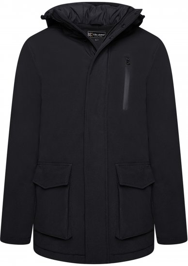 Kam Jeans KV144 Long Quilted Softshell Parka Black - Kurtki Męskie Duże Rozmiary - Kurtki Duże rozmiary 2XL-8XL