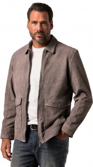 JP1880 Leather Jacket Lamskin Suede Grey - Kurtki Męskie Duże Rozmiary - Kurtki Duże rozmiary 2XL-8XL