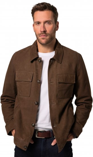 JP1880 Leather Jacket Nubuck Shirt Collar Brown - Kurtki Męskie Duże Rozmiary - Kurtki Duże rozmiary 2XL-8XL
