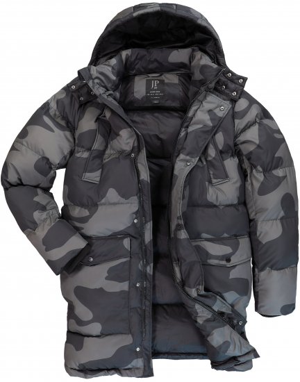 JP1880 Quilted Parka with Camouflage Drawstring Waist Black - Kurtki Męskie Duże Rozmiary - Kurtki Duże rozmiary 2XL-8XL