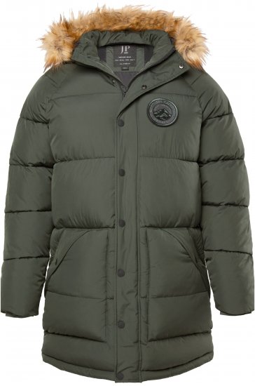 JP1880 Quilted Parka Lightweight and Warm with Faux Fur Hood Dark Green - Kurtki Męskie Duże Rozmiary - Kurtki Duże rozmiary 2XL-8XL