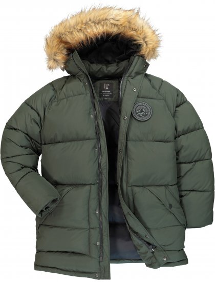 JP1880 Quilted Parka Lightweight and Warm with Faux Fur Hood Dark Green - Kurtki Męskie Duże Rozmiary - Kurtki Duże rozmiary 2XL-8XL