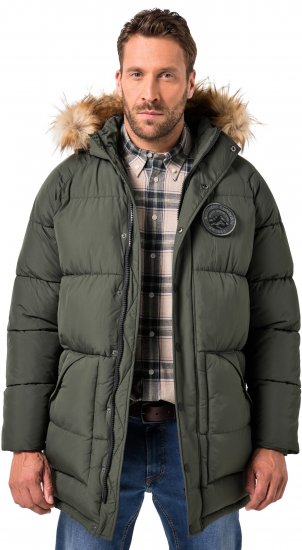 JP1880 Quilted Parka Lightweight and Warm with Faux Fur Hood Dark Green - Kurtki Męskie Duże Rozmiary - Kurtki Duże rozmiary 2XL-8XL
