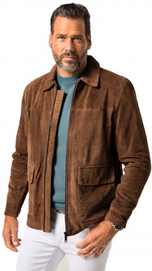 JP1880 Leather Jacket Genuine Cowhide Brown - Kurtki Męskie Duże Rozmiary - Kurtki Duże rozmiary 2XL-8XL