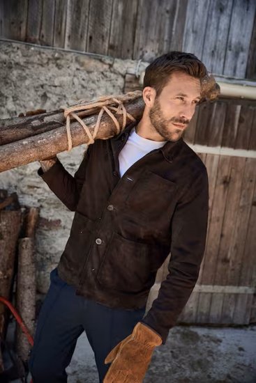 JP1880 Leather Jacket Goat Suede Shirt Collar Dark Brown - Kurtki Męskie Duże Rozmiary - Kurtki Duże rozmiary 2XL-8XL