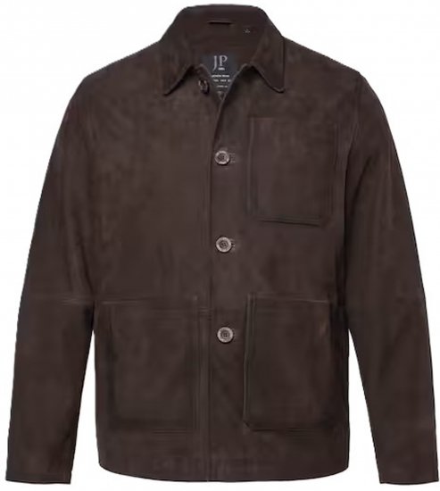 JP1880 Leather Jacket Goat Suede Shirt Collar Dark Brown - Kurtki Męskie Duże Rozmiary - Kurtki Duże rozmiary 2XL-8XL